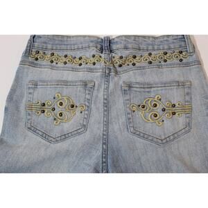 Faded Glory Stretch Embroidered Studded Bootcut Lite Wash Jeans Sz 6 Boho Hippie